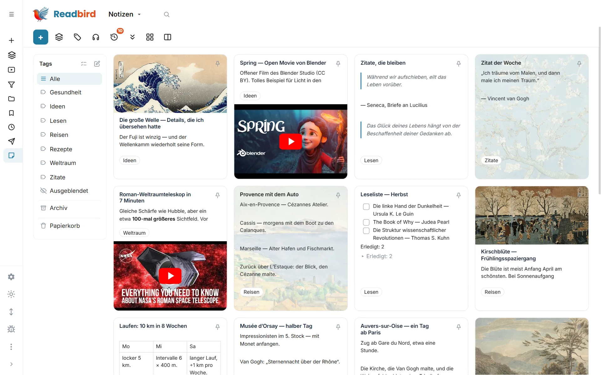 Readbird — Notizen mit Fotos, Checklisten und Videos — Karten