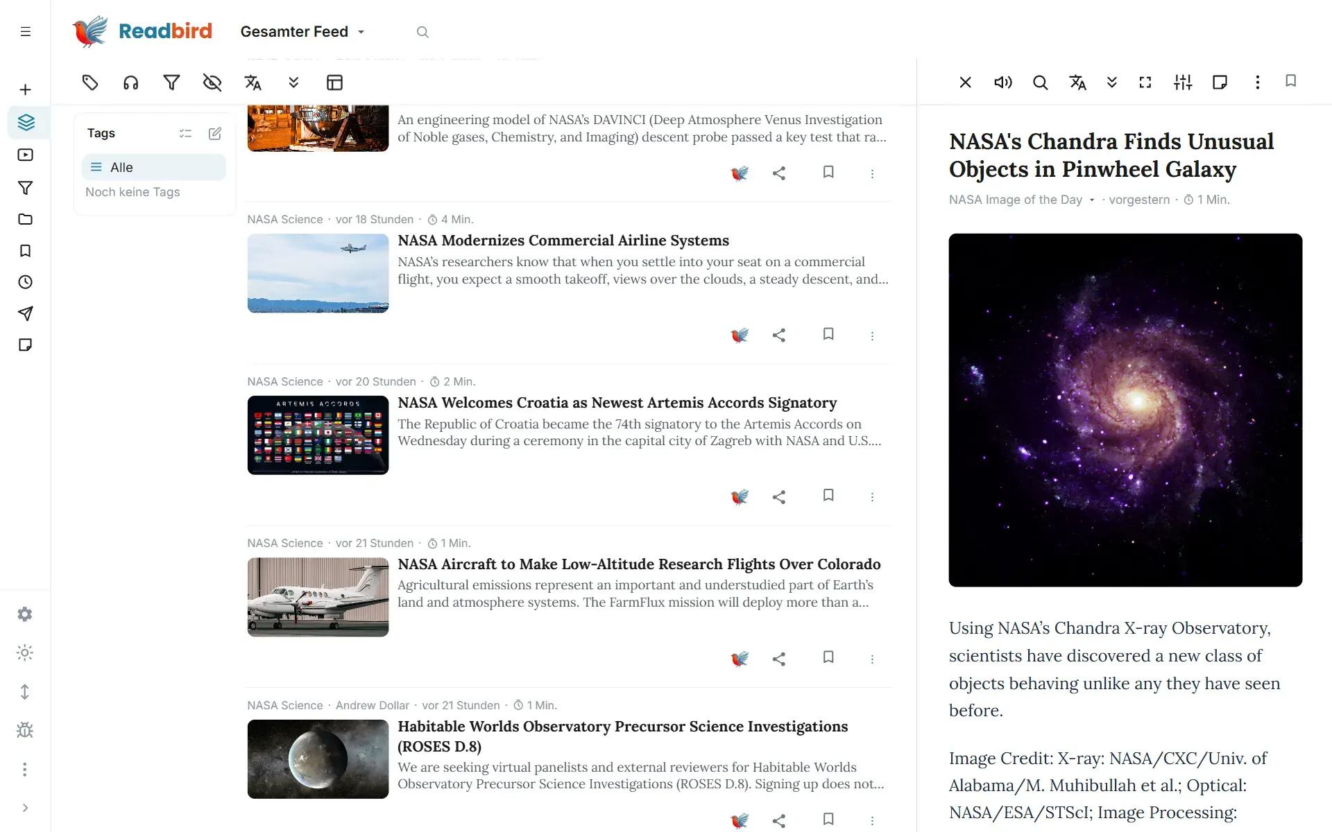 Readbird — ein Artikel im Reader am Desktop