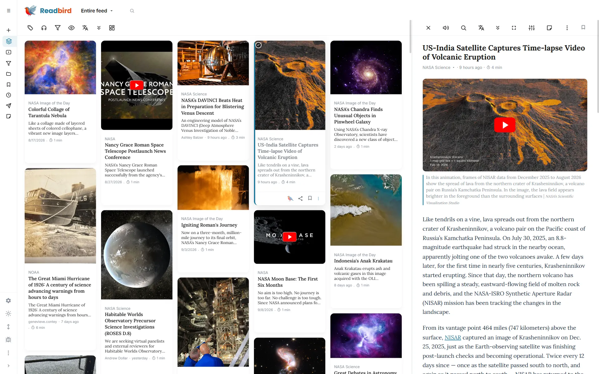 Readbird — Pinboard view on desktop