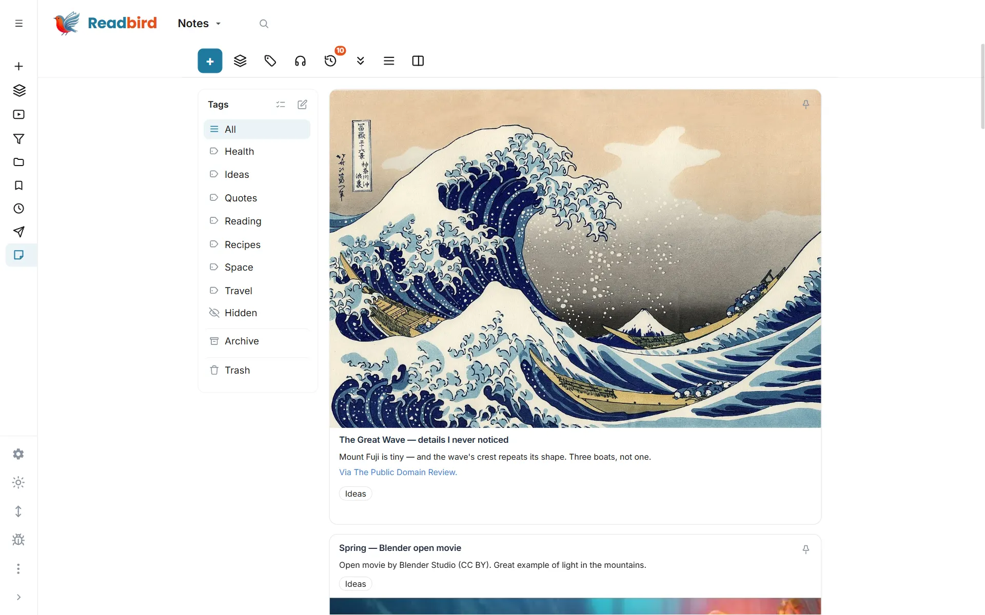 Readbird — notes with photos, checklists and videos — List