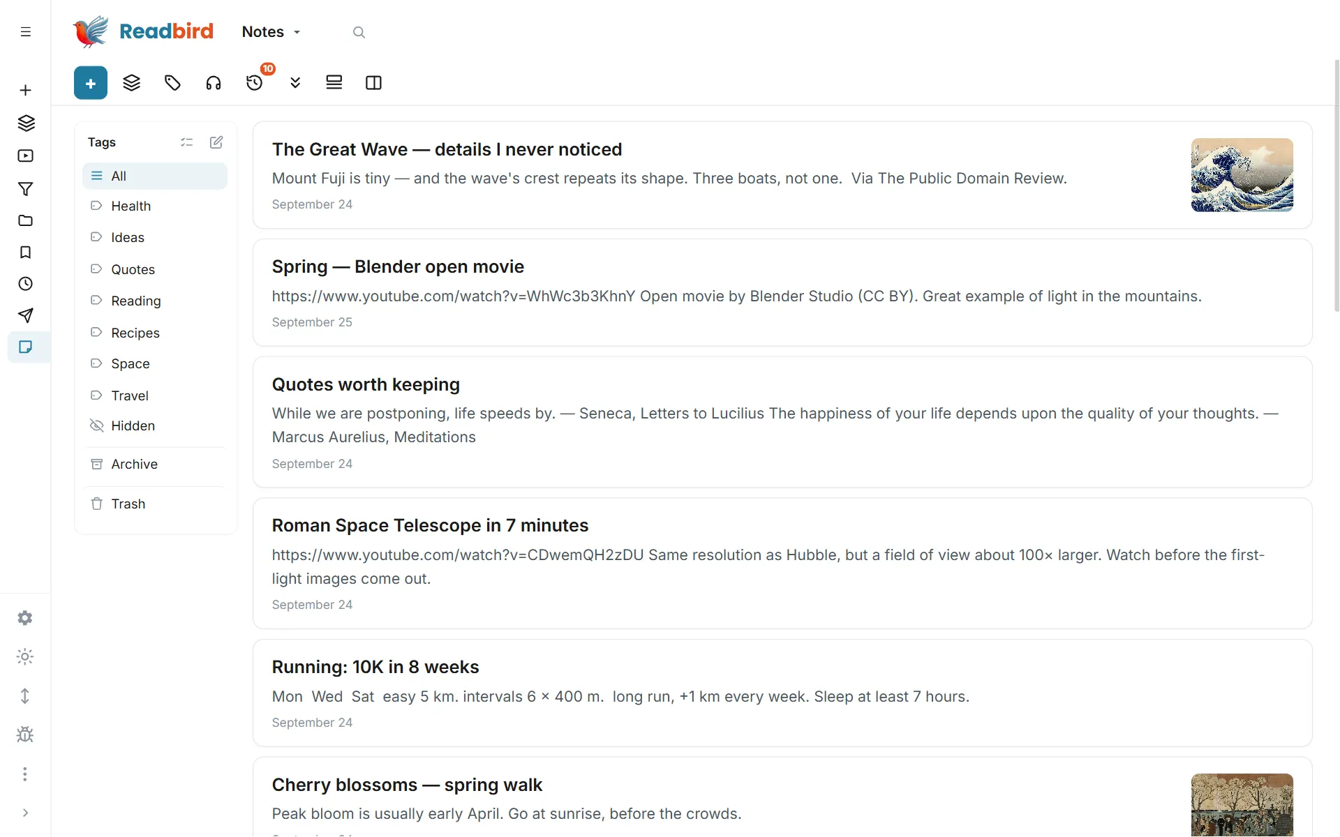 Readbird — notes with photos, checklists and videos — Magazine